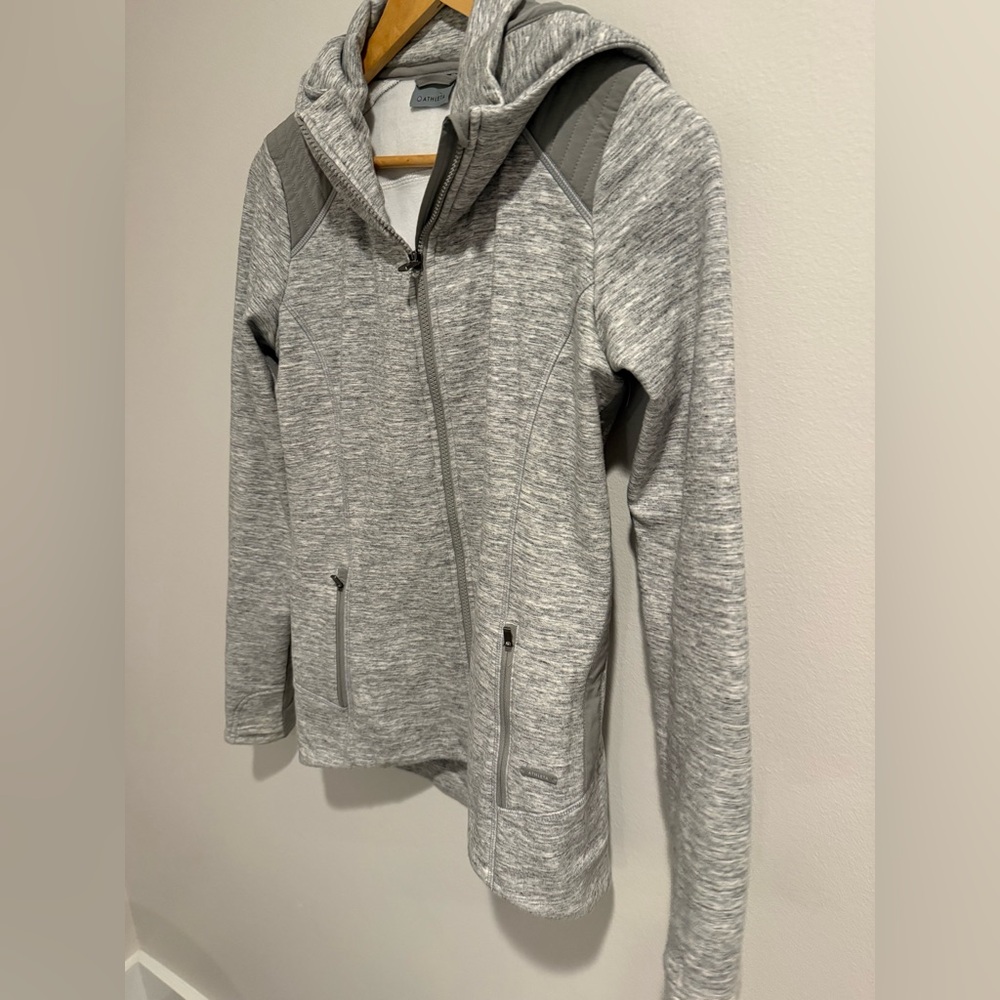 Athleta Stronger Jacket Women’s M Gray Hooded Full Zip Fleece Backed Travel Run - Picture 5 of 12
